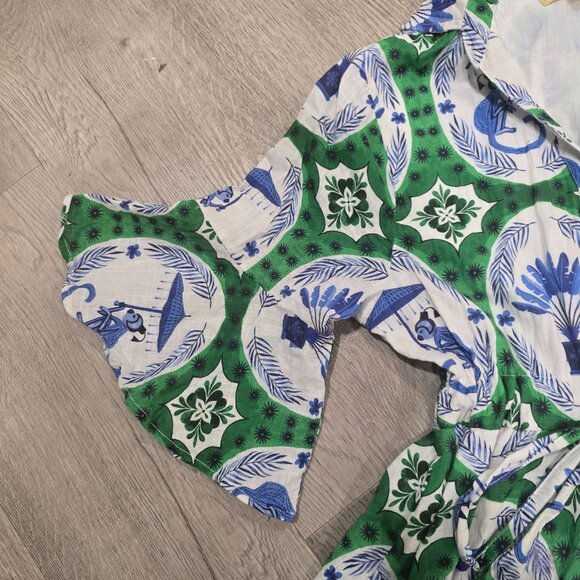 Isla Payal  COMO MIDI | MONKEY CHINOISERIE JADE & Blue Floral Print Maxi Dress S - Picture 10 of 12